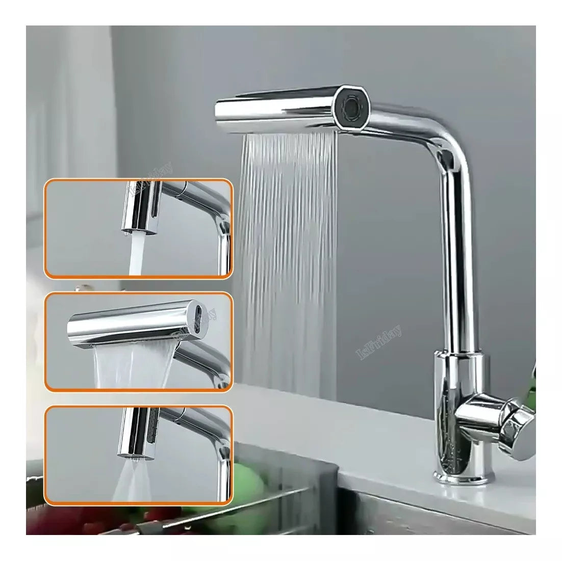 Grifo Giratorio Cascada 4 en 1 - Ahorro con estética