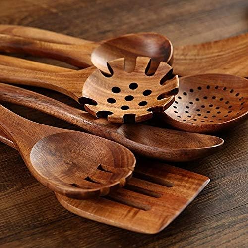 Juego de 7 de Cucharas de Madera de Acacia + Cubo contenedor