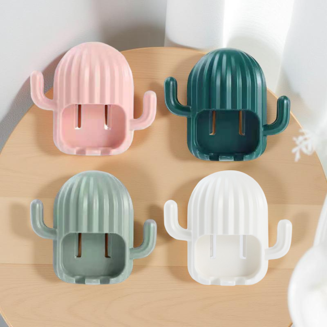 Estante para cepillos de dientes sin perforaciones Cactus