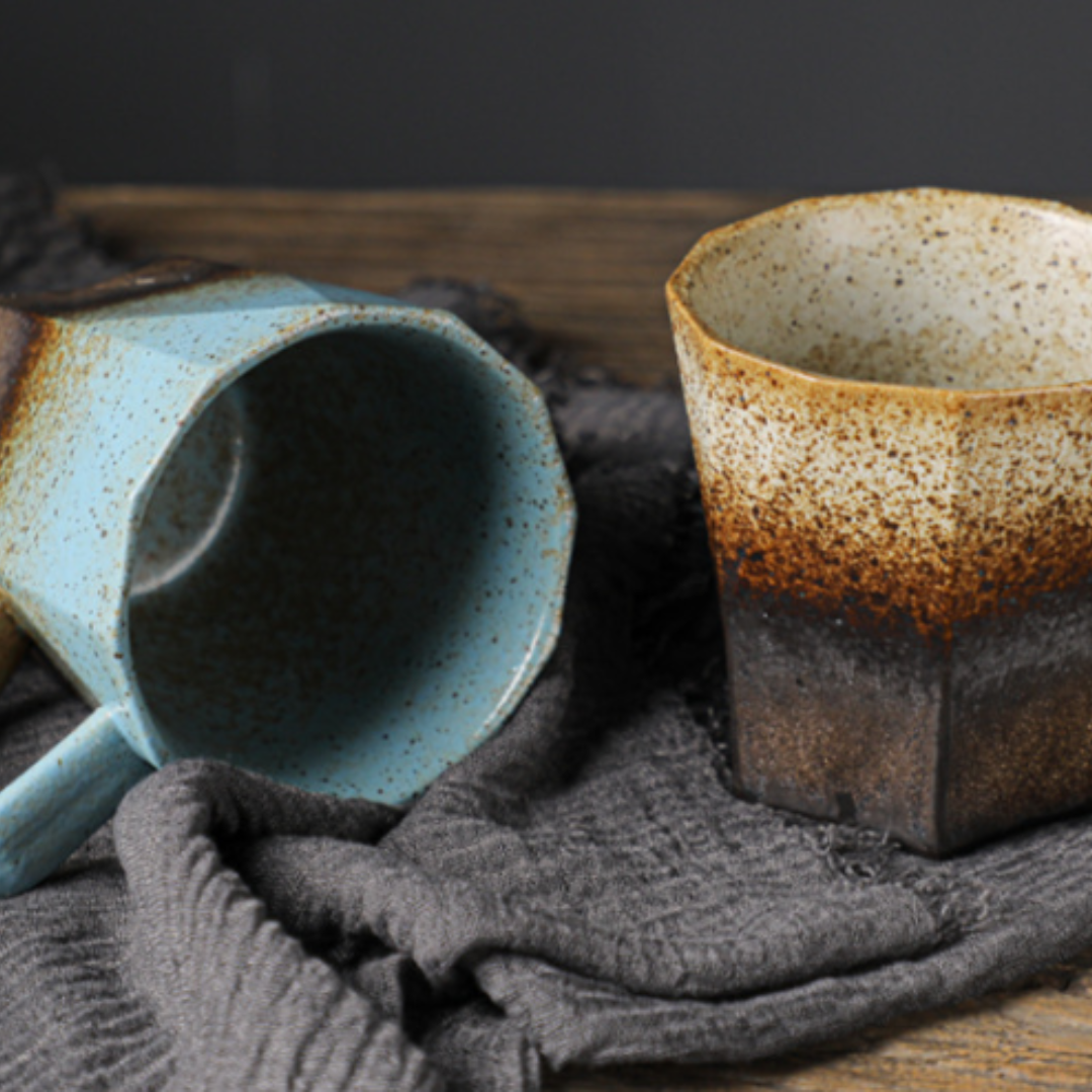 Taza de café de cerámica vintage, de estilo japonés, creativa de cantos geométricos y hecha al horno