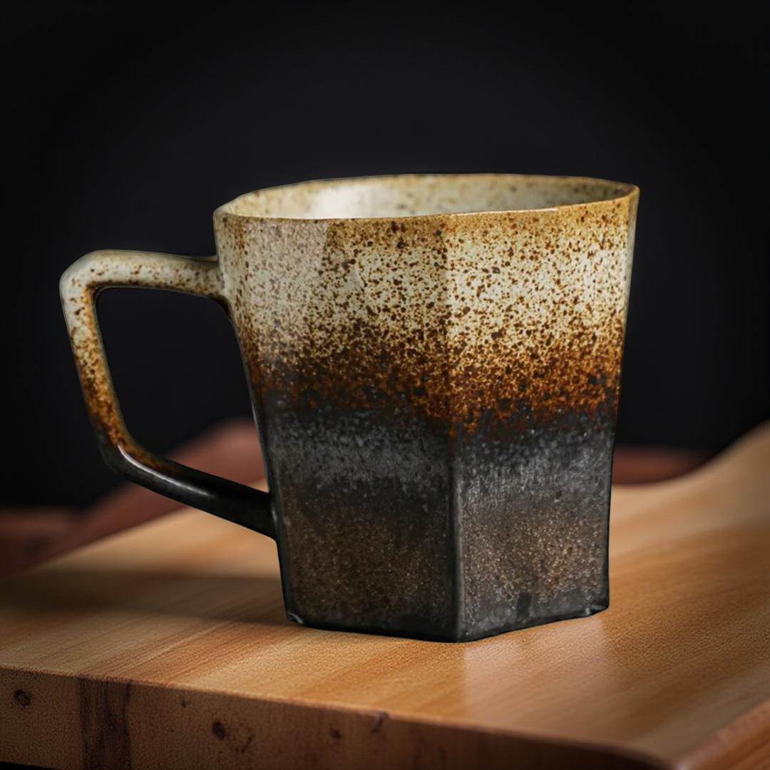 Taza de café de cerámica vintage, de estilo japonés, creativa de cantos geométricos y hecha al horno