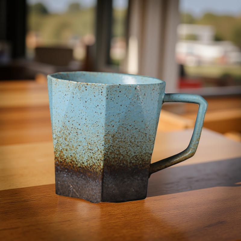 Taza de café de cerámica vintage, de estilo japonés, creativa de cantos geométricos y hecha al horno