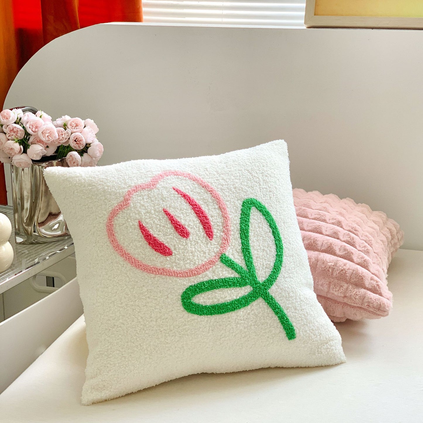 Cojines de felpa con diseño de flores y relleno de algodón