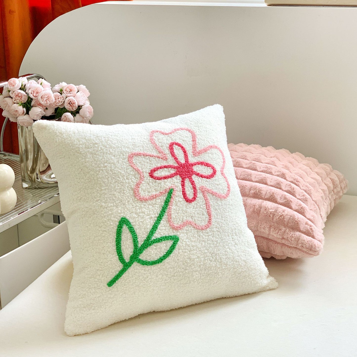 Cojines de felpa con diseño de flores y relleno de algodón