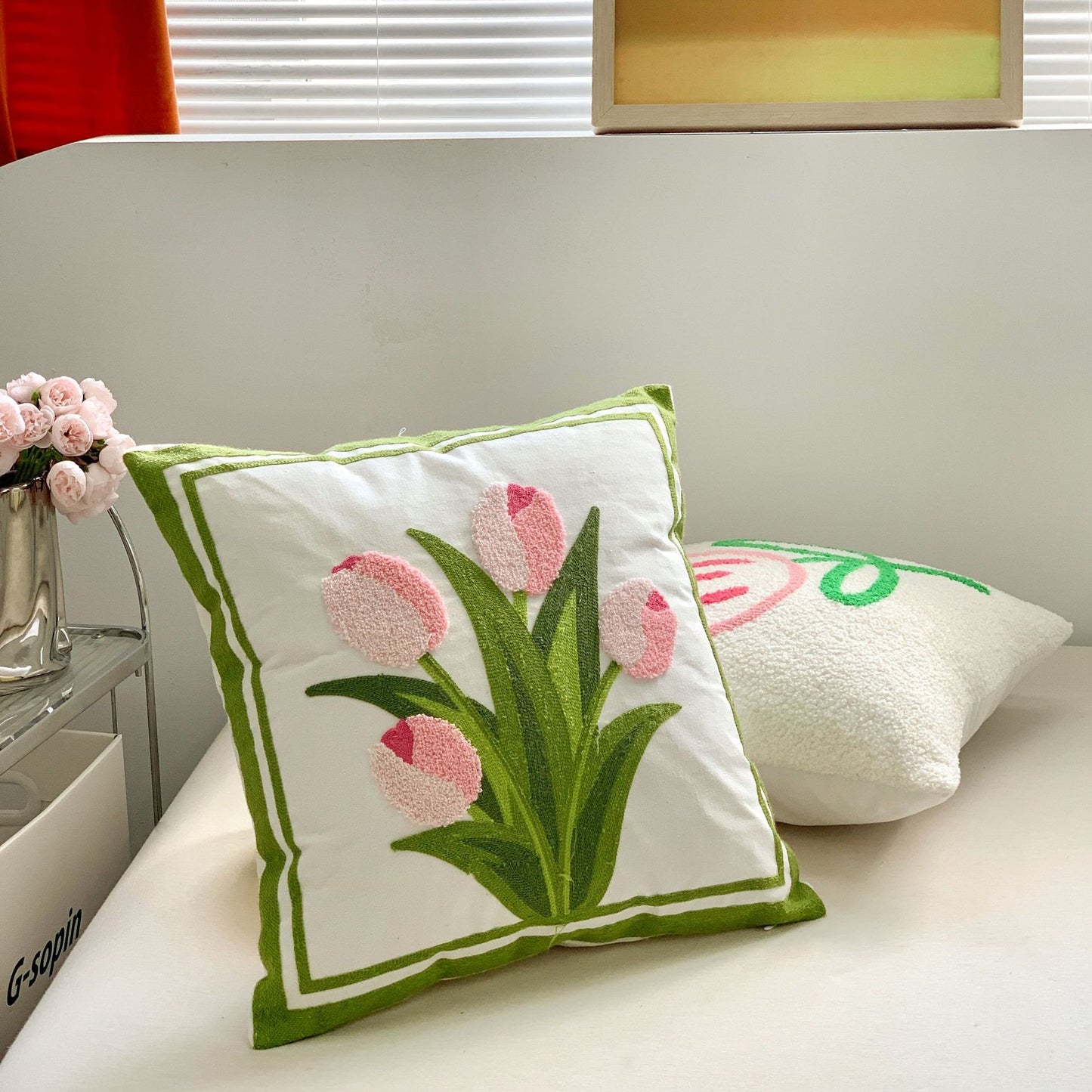 Cojines de felpa con diseño de flores y relleno de algodón